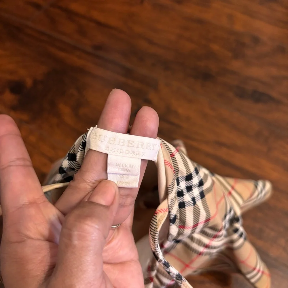 Burberry Beige Plaid Tie-Shoulder One-Piece